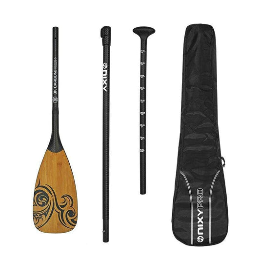 Adjustable 100% Carbon Fiber Pro SUP Paddle with Bamboo Design - 3PC (1 Paddle)